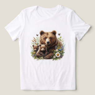 Brown Bear with Cubs in a Floral Meadow Tri-Blend Shirt