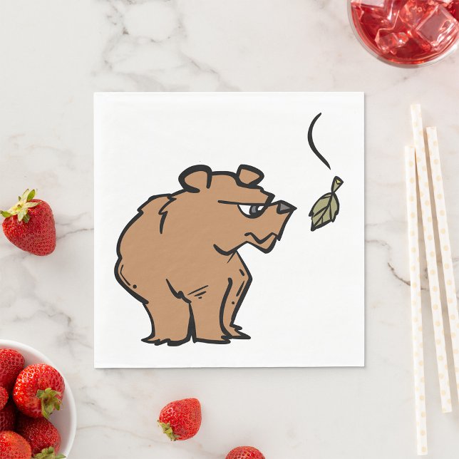 Brown Bear with Falling Autumn Leaf Cute Wildlife  Napkins (Creator Uploaded)