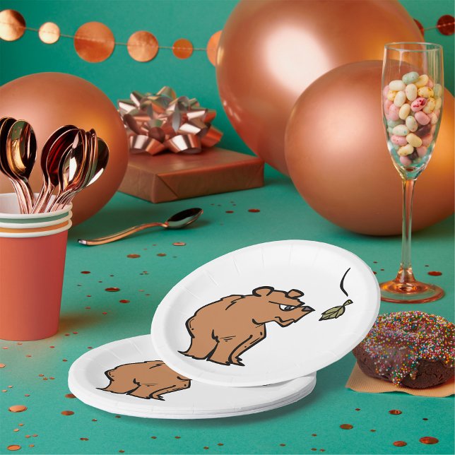 Brown Bear with Falling Autumn Leaf Cute Wildlife  Paper Plates (Creator Uploaded)