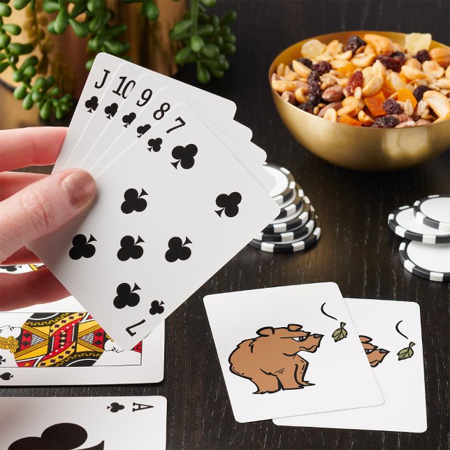 Brown Bear with Falling Autumn Leaf Cute Wildlife  Poker Cards (Creator Uploaded)
