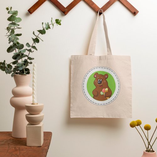 Brown Bear With Ice Cream Tote Bag