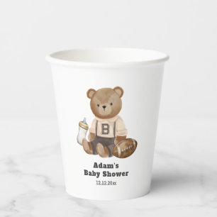Brown Bearly Wait Football Sport Boy Baby Shower Paper Cups