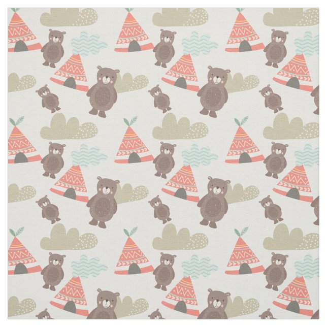 Brown Bears and Teepees Fabric (Swatch)