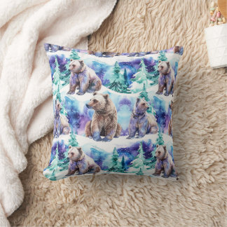 Brown Bears Northern Lights Winter Forest Throw Pi Pillow