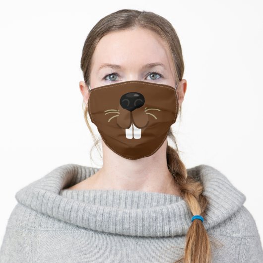 Brown Beaver Face Adult Cloth Face Mask (Worn)