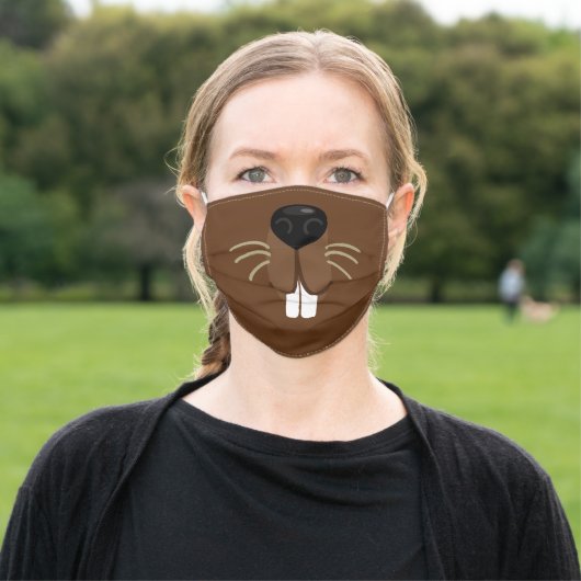 Brown Beaver Face Adult Cloth Face Mask (Outside)