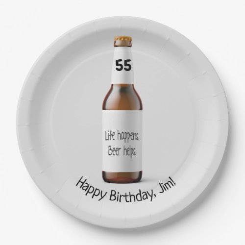 Brown beer bottle for 55th birthday paper plates