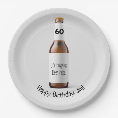Brown beer bottle for 60th birthday paper plates