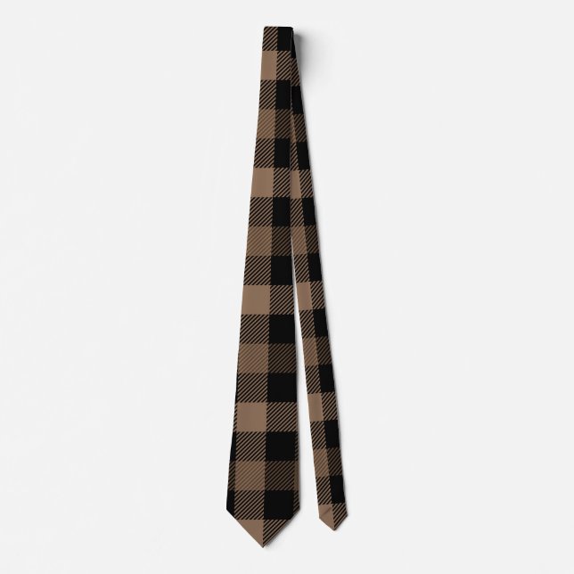 Brown, Beige, and Black Plaid Pattern Neck Tie (Front)