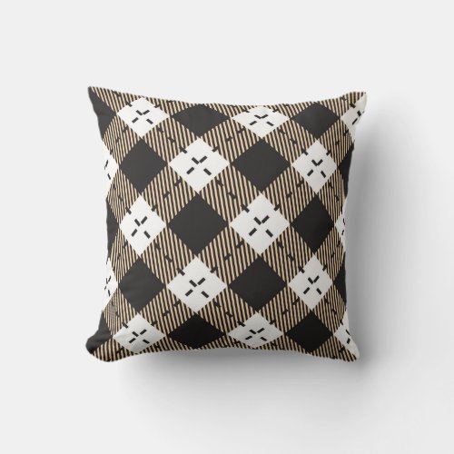 Brown beige and white plaid pattern throw pillow