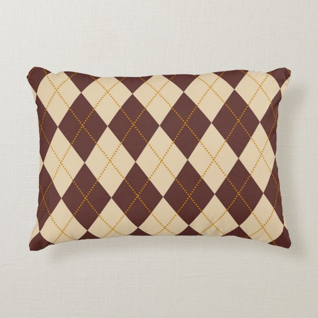 Brown Beige Autumn Fall Argyle Diamond Pattern  Accent Pillow (Front)