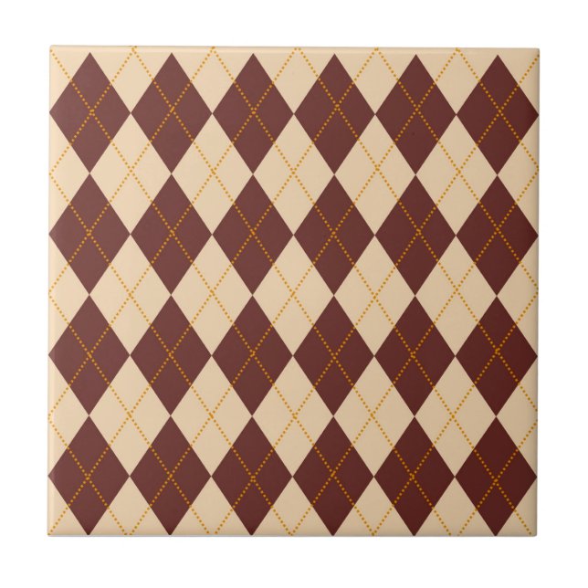 Brown Beige Autumn Fall Argyle Diamond Pattern  Ceramic Tile (Front)