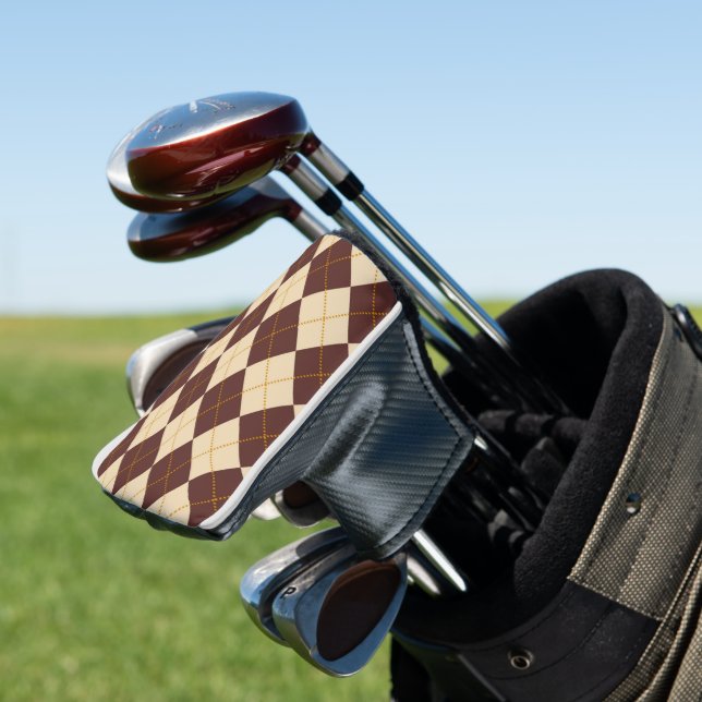 Brown Beige Autumn Fall Argyle Diamond Pattern  Golf Head Cover (In Situ)