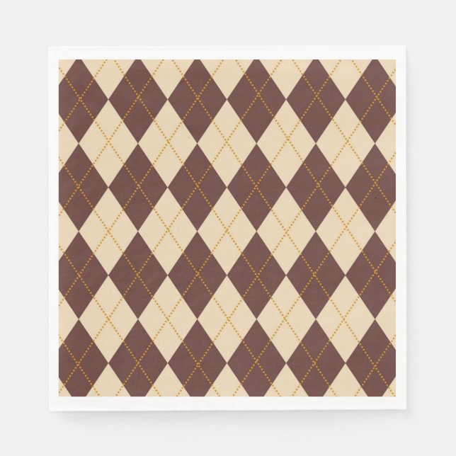 Brown Beige Autumn Fall Argyle Diamond Pattern  Napkins (Front)