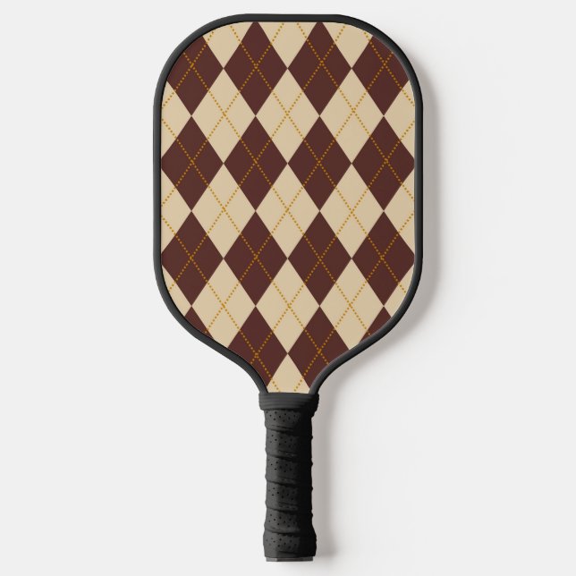Brown Beige Autumn Fall Argyle Diamond Pattern  Pickleball Paddle (Front)