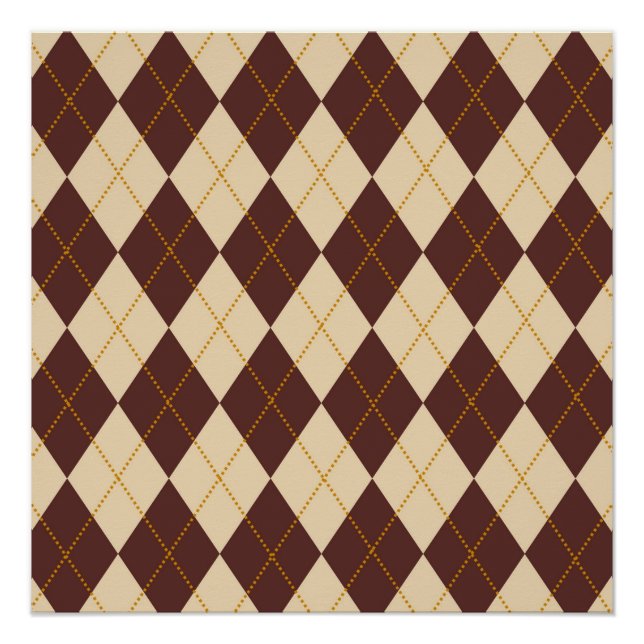 Brown Beige Autumn Fall Argyle Diamond Pattern  Poster (Front)