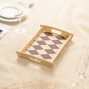 Brown Beige Autumn Fall Argyle Diamond Pattern Serving Tray