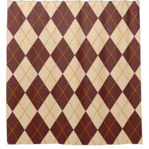 Brown Beige Autumn Fall Argyle Diamond Pattern  Shower Curtain
