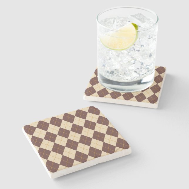 Brown Beige Autumn Fall Argyle Diamond Pattern  Stone Coaster (Side)