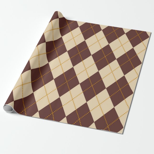 Brown Beige Autumn Fall Argyle Diamond Pattern  Wrapping Paper (Unrolled)