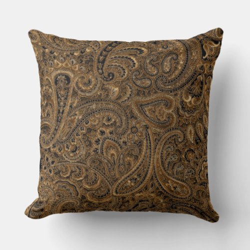 Brown Beige  Black Floral Paisley Pattern Throw Pillow