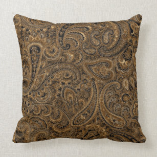 Brown, Beige & Black Floral Paisley Pattern Throw Pillow