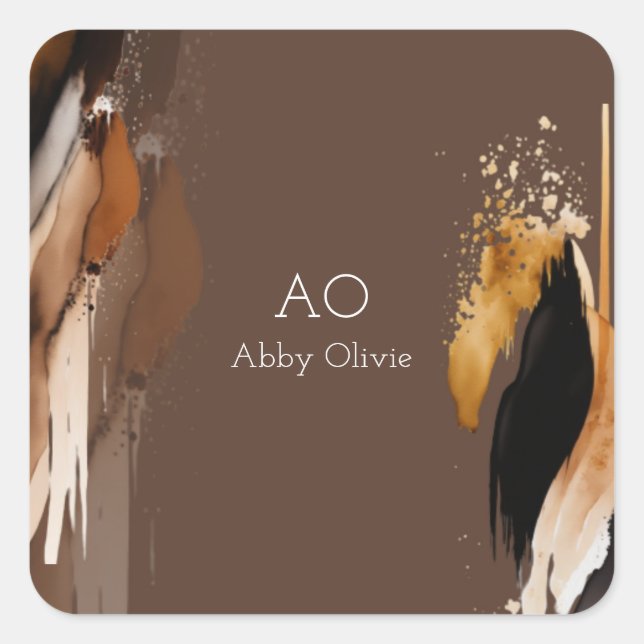 Brown beige black gold watercolor square sticker (Front)