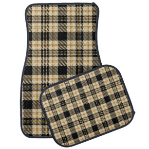Brown Beige Black Plaid Pattern Car Floor Mat