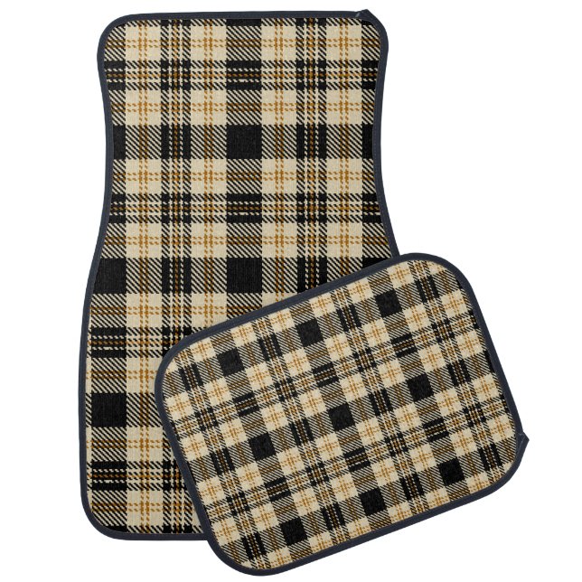 Brown Beige Black Plaid Pattern Car Floor Mat (Set)