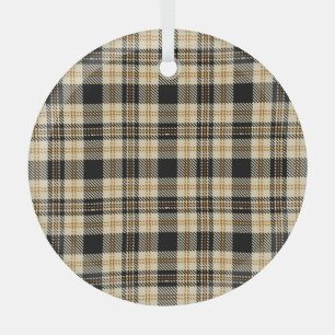 Brown Beige Black Plaid Pattern Glass Ornament