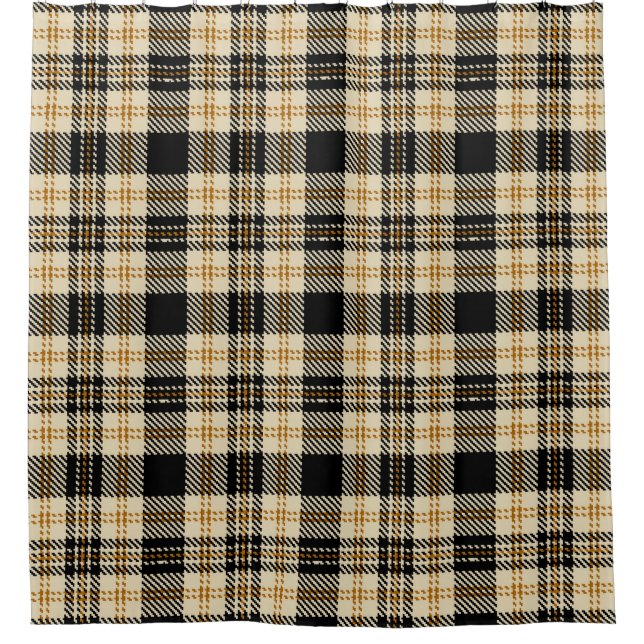 Brown Beige Black Plaid Pattern Shower Curtain (Front)