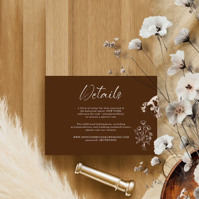Brown Beige Bouquet Boho Botanicals Details Enclosure Card