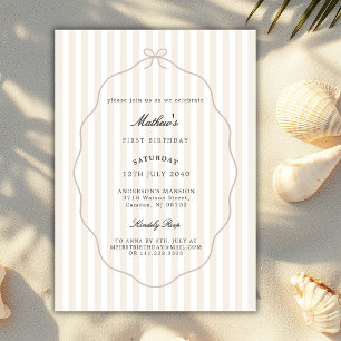 Brown Beige Bow Stripes Classic Any Birthday  Invitation