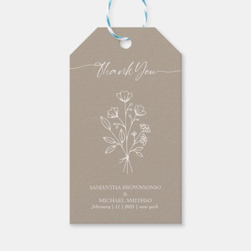 Brown Beige Calligraphy Boho Botanicals Thank You Gift Tags