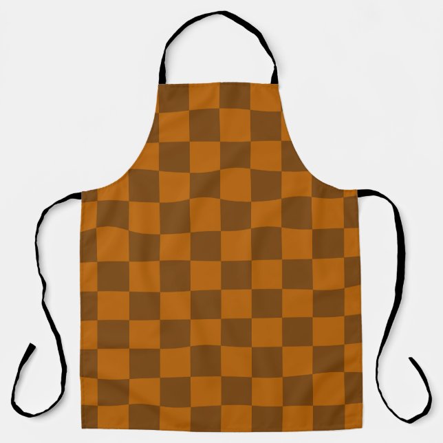 Brown Beige Checkered Block Print  Apron (Front)