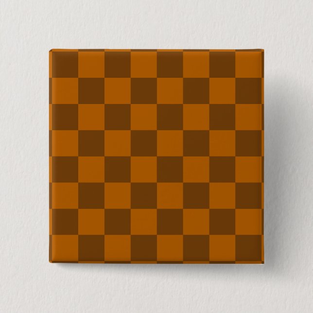 Brown Beige Checkered Block Print  Button (Front)