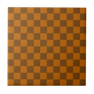 Brown Beige Checkered Block Print Ceramic Tile