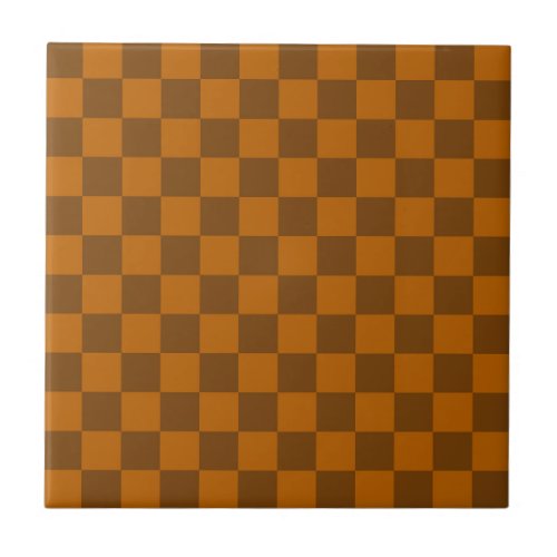 Brown Beige Checkered Block Print  Ceramic Tile