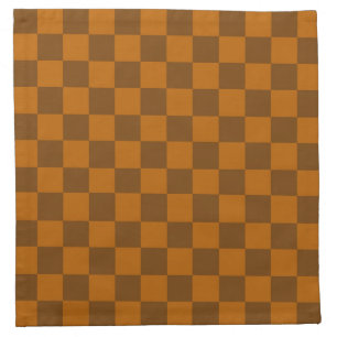 Brown Beige Checkered Block Print Cloth Napkin