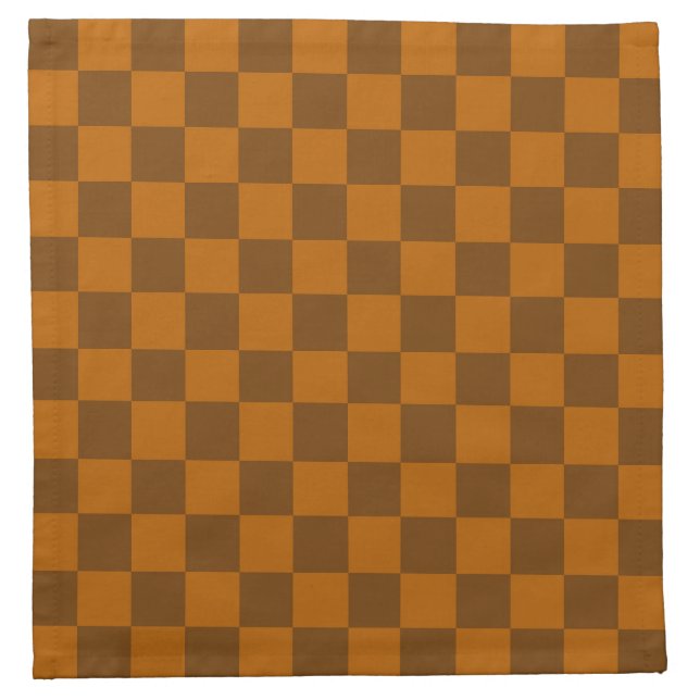 Brown Beige Checkered Block Print  Cloth Napkin (Front)