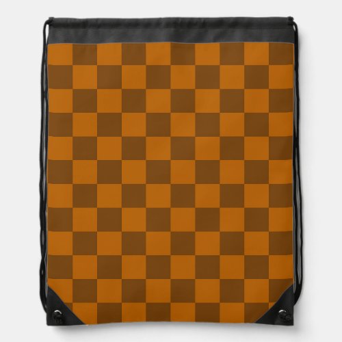 Brown Beige Checkered Block Print  Drawstring Bag