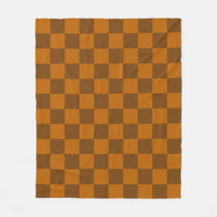 Brown Beige Checkered Block Print Fleece Blanket