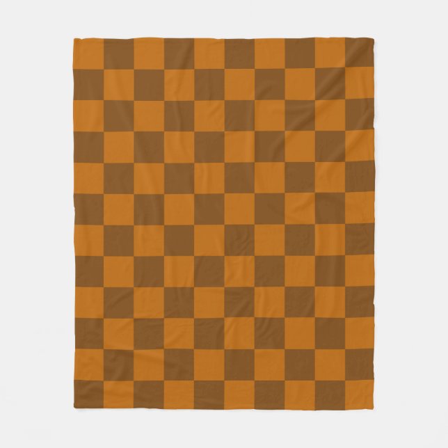 Brown Beige Checkered Block Print  Fleece Blanket (Front)
