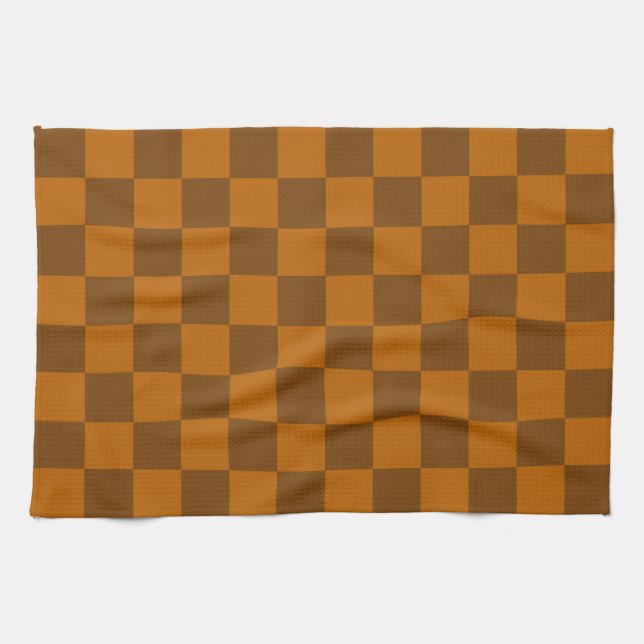 Brown Beige Checkered Block Print  Kitchen Towel (Horizontal)