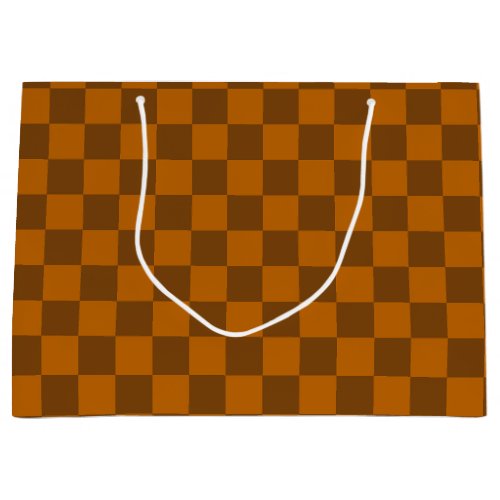 Brown Beige Checkered Block Print  Large Gift Bag