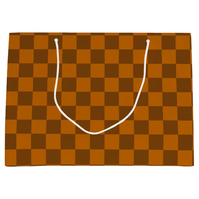 Brown Beige Checkered Block Print  Large Gift Bag (Front)