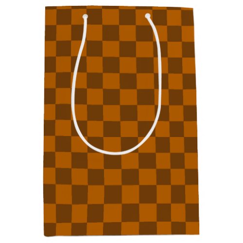 Brown Beige Checkered Block Print  Medium Gift Bag