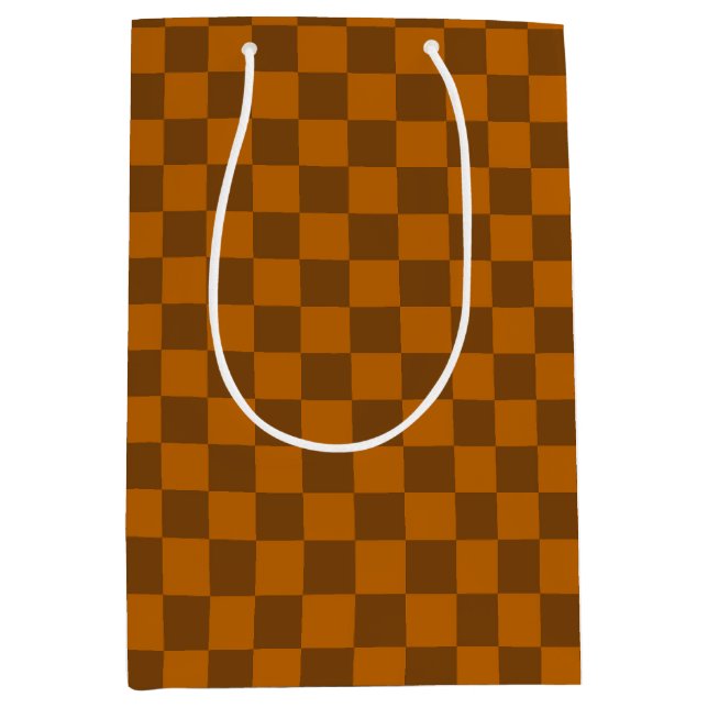 Brown Beige Checkered Block Print  Medium Gift Bag (Front)
