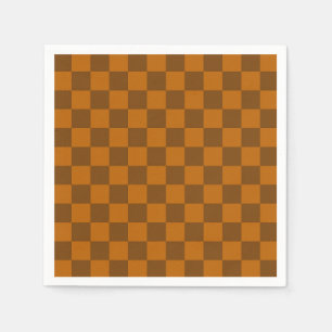 Brown Beige Checkered Block Print Napkins