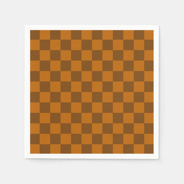 Brown Beige Checkered Block Print  Napkins (Front)